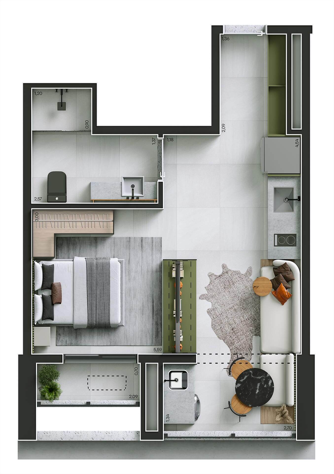 PERSPECTIVA ILUSTRADA DA PLANTA NR DE 40,76 M²