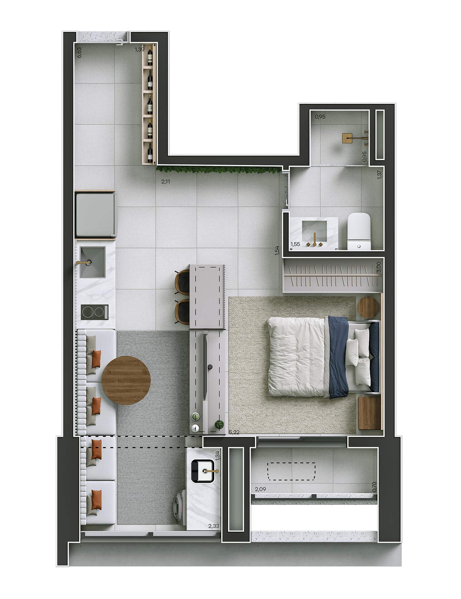ILUSTRAÇÃO ARTÍSTICA DA PLANTA DE 38,07 M²