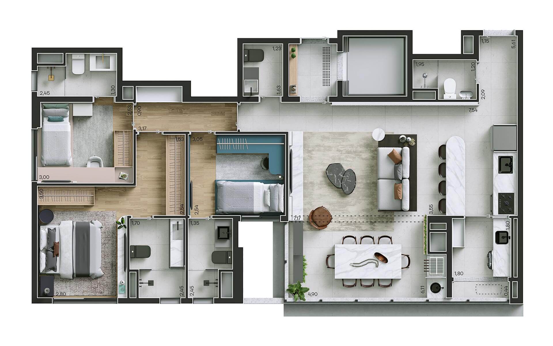 ILUSTRAÇÃO ARTÍSTICA DA PLANTA DE 110,45 M²