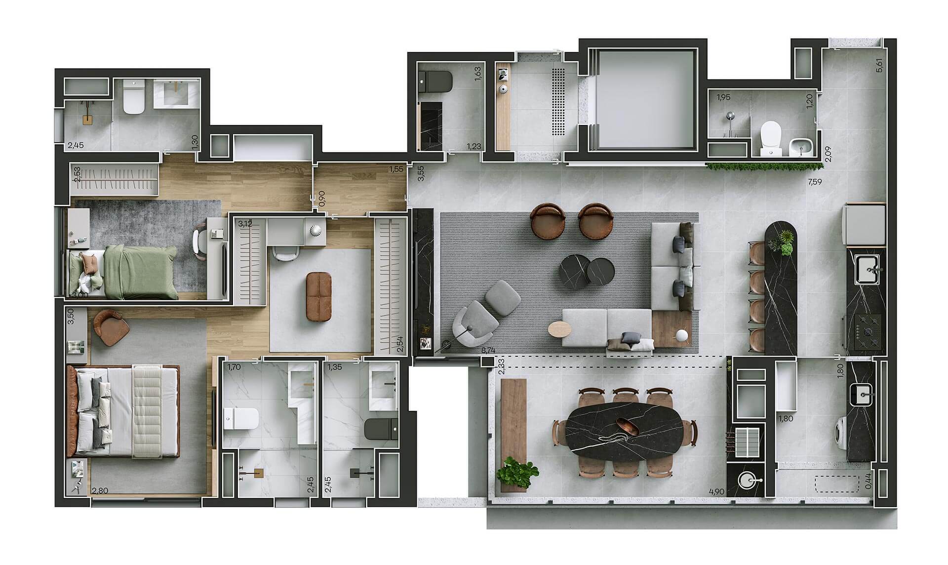 ILUSTRAÇÃO ARTÍSTICA DA PLANTA DE 110,45 M²