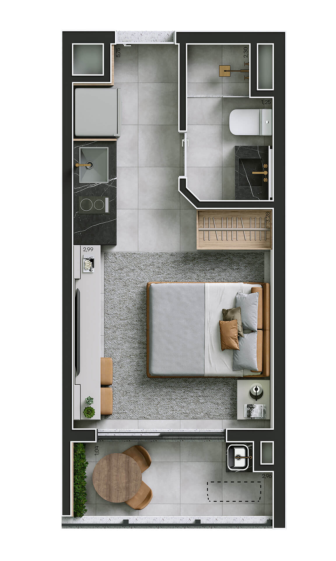 ILUSTRAÇÃO ARTÍSTICA DO STUDIO RESIDENCIAL DE 24,14 M²